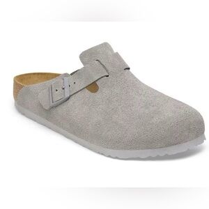 Birkenstock Boston Suede Clogs in Stone Coin